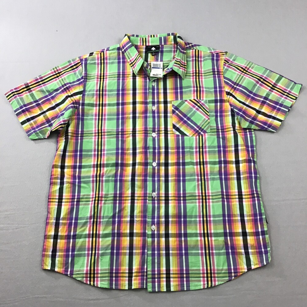 Lifted Research Group Shirt Men Extra Large Green Plaid LRG Button Up Pocket XL